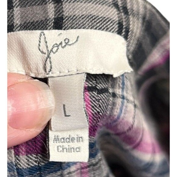 Joie Top Women's Size Large Blue Purple Plaid 100% Cotton Button Up - Picture 5 of 6